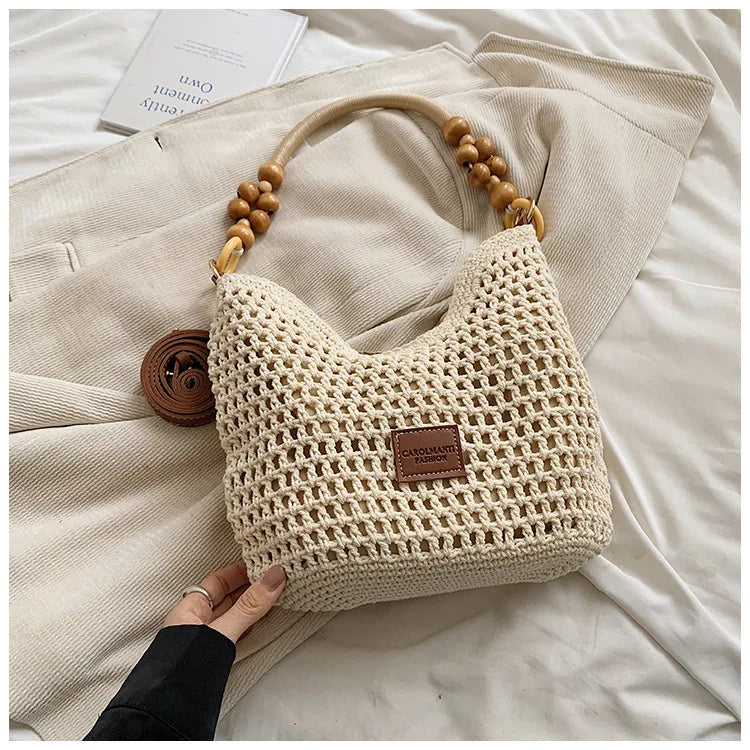 Beach Vacation Woven Bags for Women, 2025 New Lace Knit Handbag, Large Capacity Single Shoulder Armpit