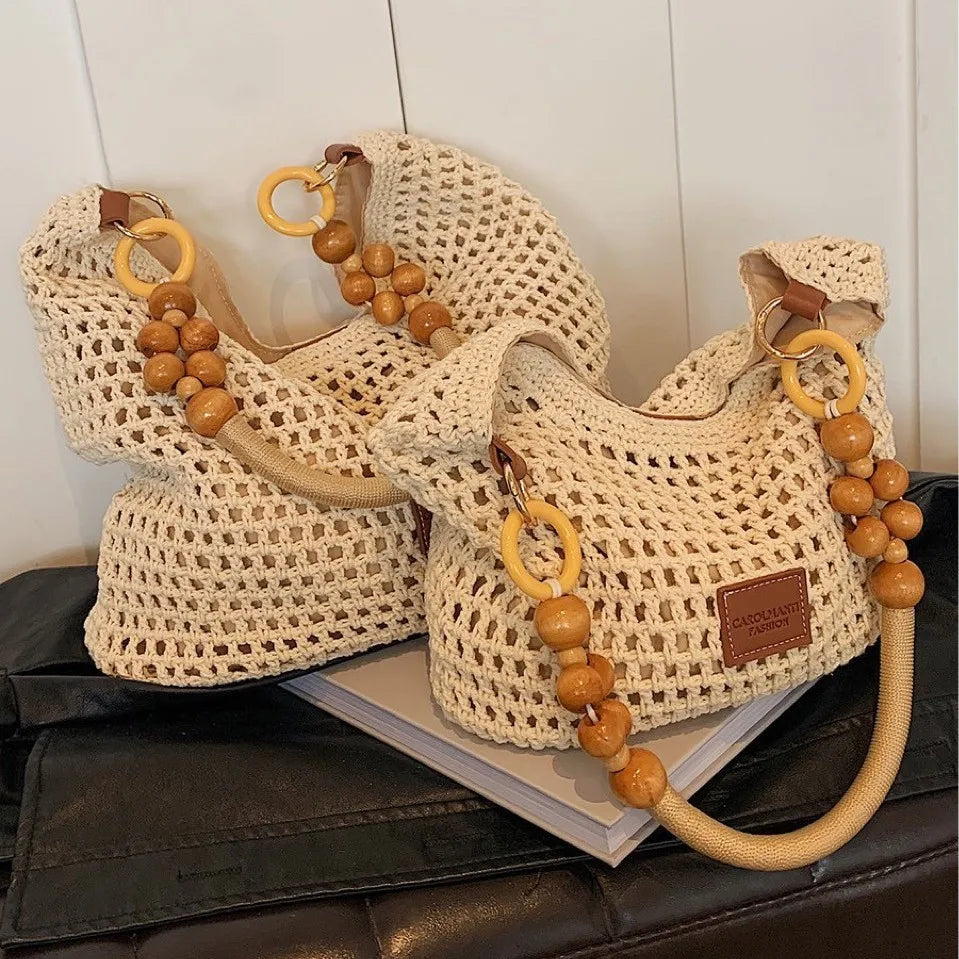 Beach Vacation Woven Bags for Women, 2025 New Lace Knit Handbag, Large Capacity Single Shoulder Armpit