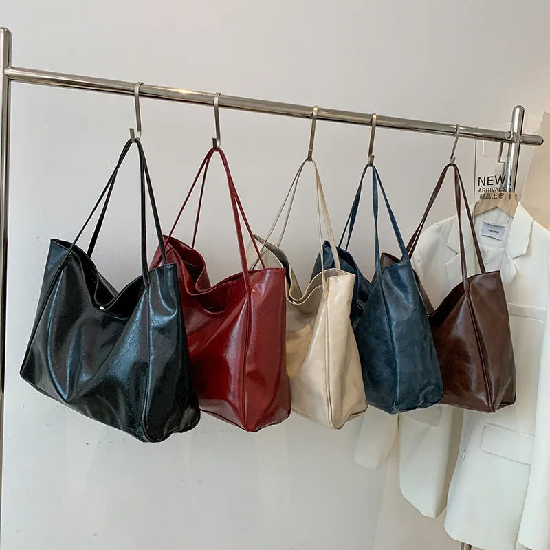 Women Tote Bag Fashion Underarm Pouch Large Capacity Soft Pu Leather Shoulder Bag Retro Crossbody Bag Casual Portable BucketBags