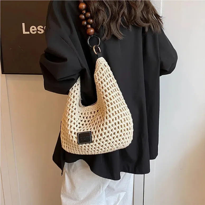 Beach Vacation Woven Bags for Women, 2025 New Lace Knit Handbag, Large Capacity Single Shoulder Armpit
