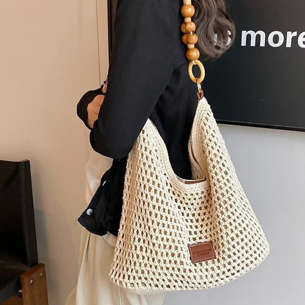 Beach Vacation Woven Bags for Women, 2025 New Lace Knit Handbag, Large Capacity Single Shoulder Armpit