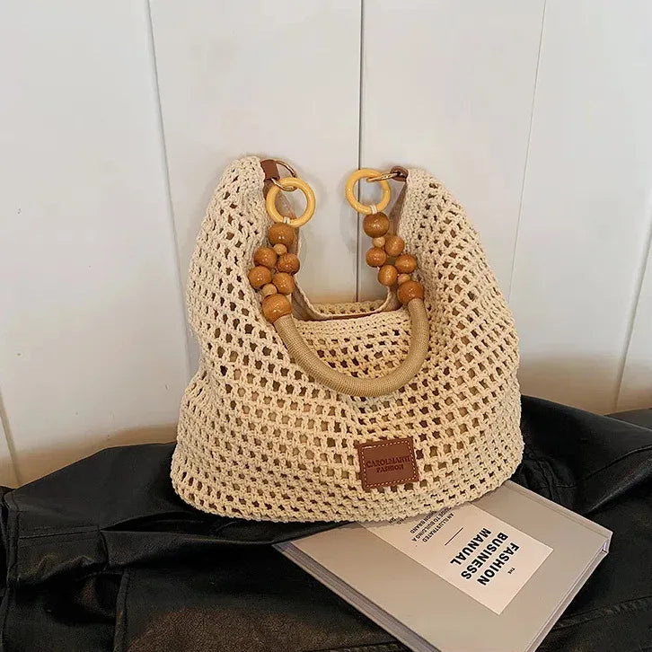 Beach Vacation Woven Bags for Women, 2025 New Lace Knit Handbag, Large Capacity Single Shoulder Armpit
