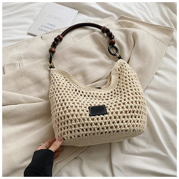 Beach Vacation Woven Bags for Women, 2025 New Lace Knit Handbag, Large Capacity Single Shoulder Armpit