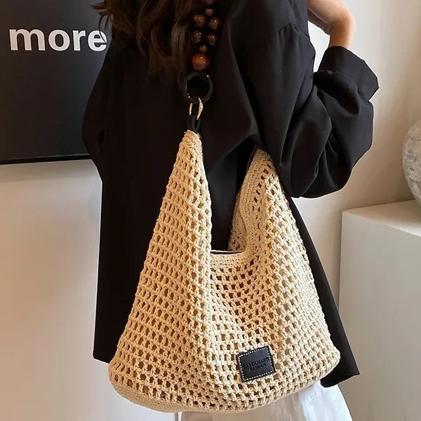 Beach Vacation Woven Bags for Women, 2025 New Lace Knit Handbag, Large Capacity Single Shoulder Armpit